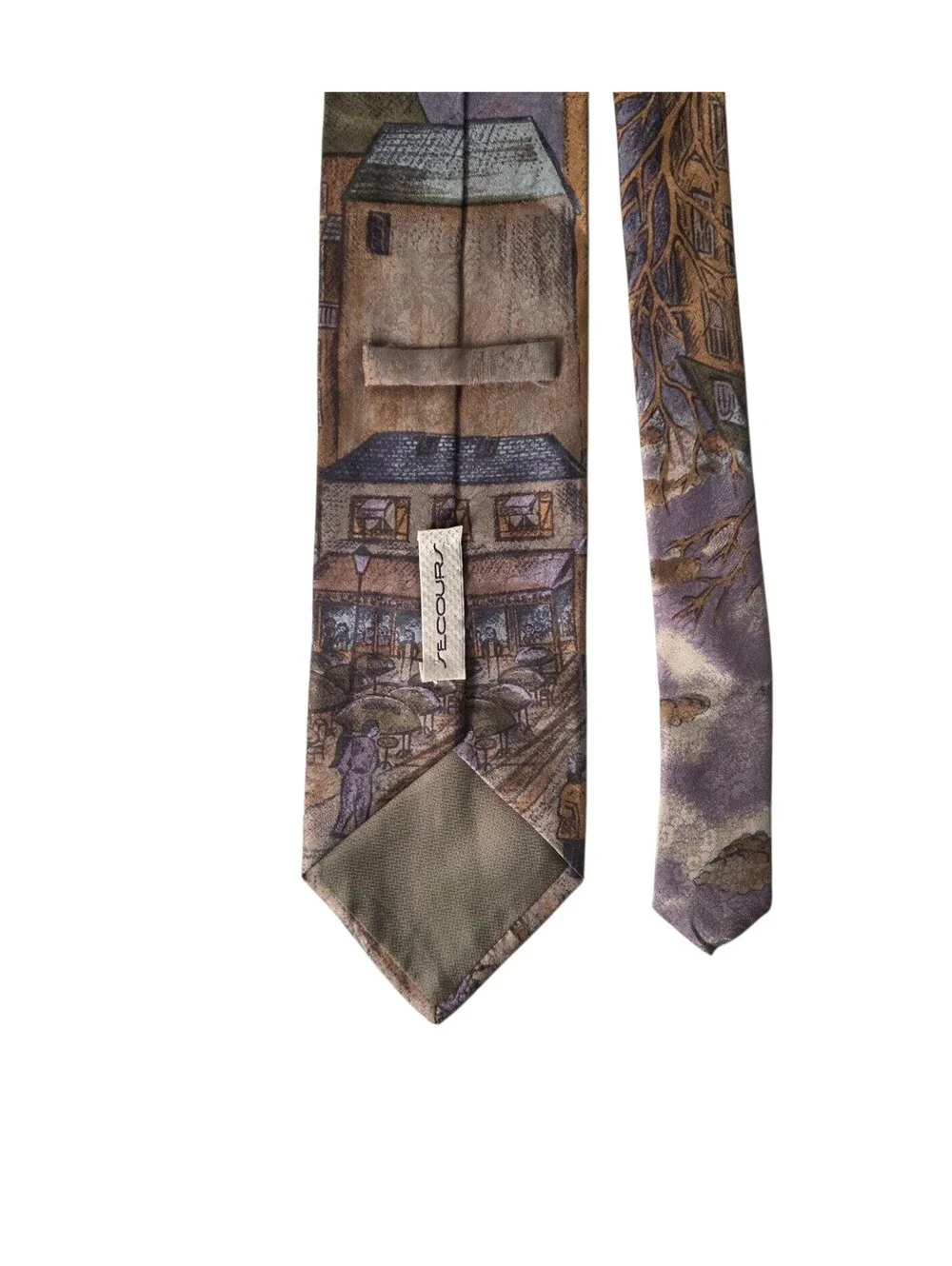 SECOURS Authentic Vintage Paris French Scenary Silk Necktie Made In Italy NWOT
